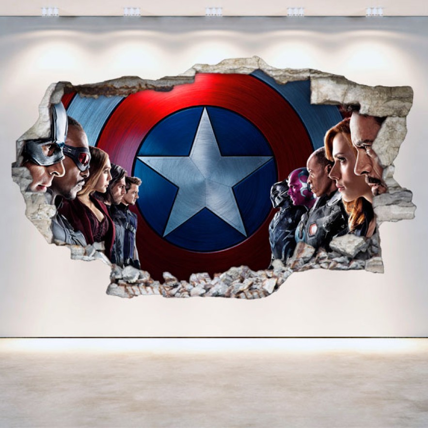 Vinilos 3d capitán américa pared rota